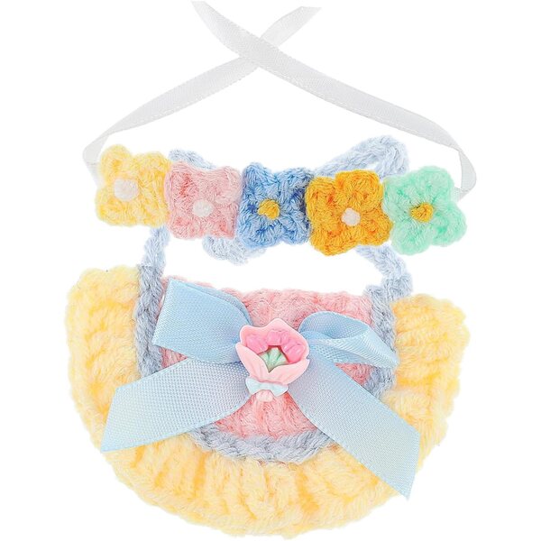 Blumen-Stirnband und Lätzchen-Set für weiche Baumwollpuppen – Cosplay-Zubehör, 17 cm