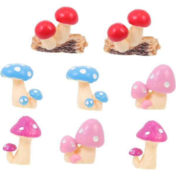 HEMOTON 8 pezzi Funghi Miniatura in Resina Decorazioni Colorate per Giardino e Micro Paesaggi