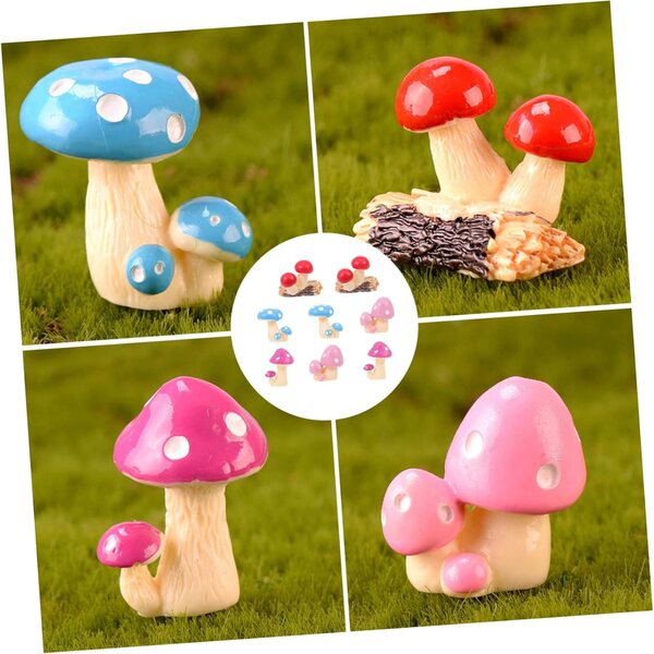 HEMOTON 8 pezzi Funghi Miniatura in Resina Decorazioni Colorate per Giardino e Micro Paesaggi