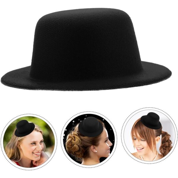 Mini cappello nero in peluche per bambole, accessorio artigianale stile Lolita