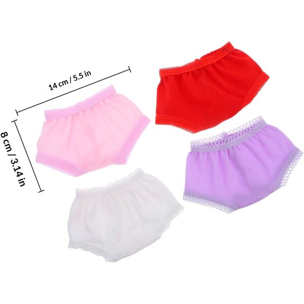 UPKOCH Mutandine per Bambole 4 pezzi Sottovesti Morbide Colorate Bianco Rosso Rosa