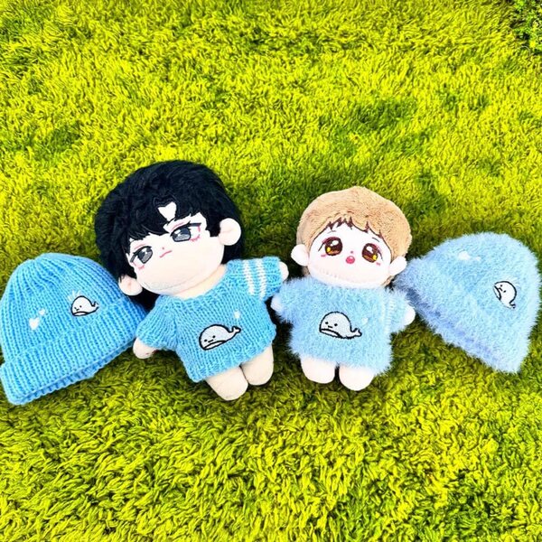 niannyyhouse Kleidungsset für Plüschpuppen 10–15 cm mit Blauwal-Muster