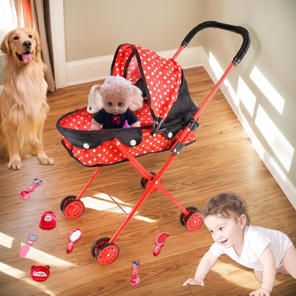 Baby Doll Vistnale con Passeggino e 8 Accessori, Gioco Educativo e Interattivo