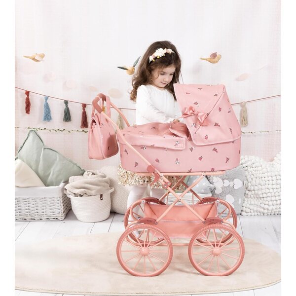 Nostalgischer Puppenwagen von Bayer Design mit Korb und passender Tasche