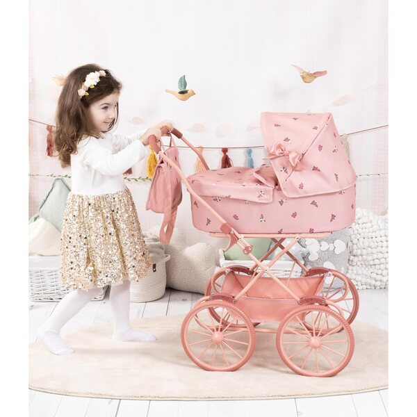 Nostalgischer Puppenwagen von Bayer Design mit Korb und passender Tasche