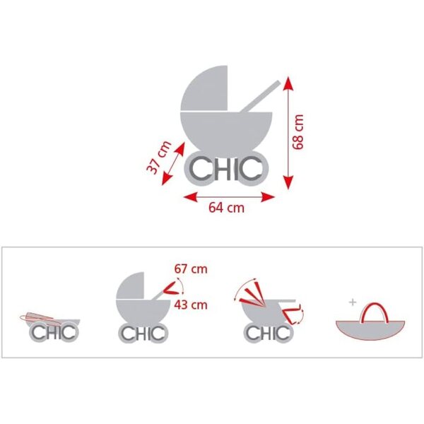 Bayer Chic 2000 Leni 3 in 1 Kombi-Kinderwagen für Puppen, verstellbarer Griff, faltbar