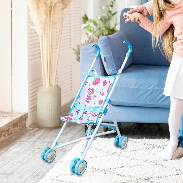 F Fityle Zusammenklappbarer Puppenwagen mit stabilen Rädern, Blau, 3+ Jahre