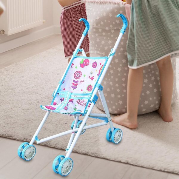 F Fityle Zusammenklappbarer Puppenwagen mit stabilen Rädern, Blau, 3+ Jahre
