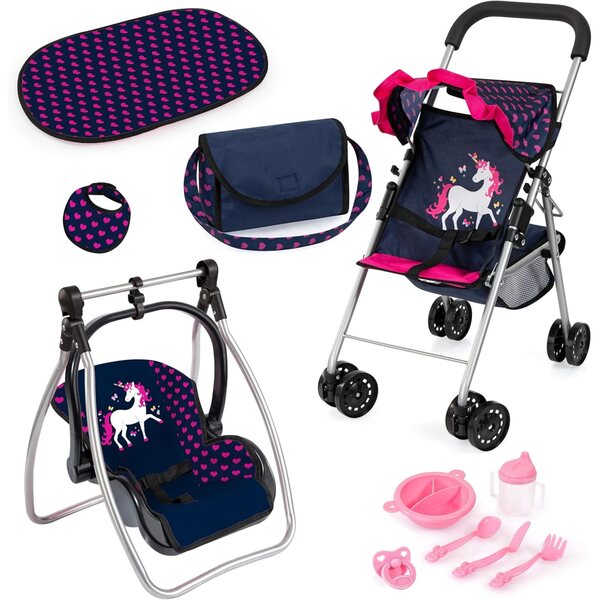 Bayer Design Puppenwagen mit Zubehör: Tasche, Wickelauflage, Wiege und Lätzchen