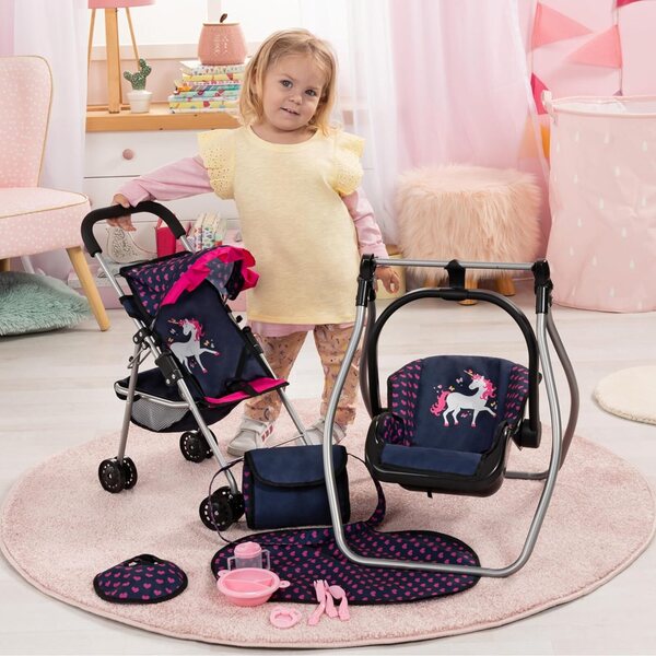Bayer Design Puppenwagen mit Zubehör: Tasche, Wickelauflage, Wiege und Lätzchen