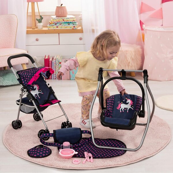 Bayer Design Puppenwagen mit Zubehör: Tasche, Wickelauflage, Wiege und Lätzchen