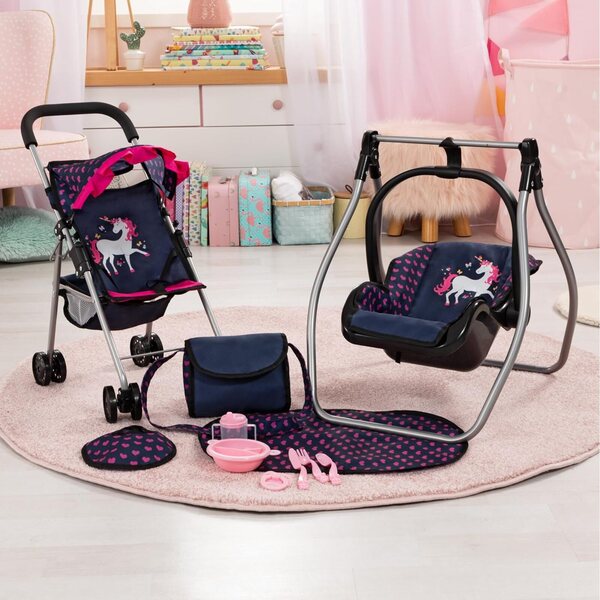 Bayer Design Puppenwagen mit Zubehör: Tasche, Wickelauflage, Wiege und Lätzchen