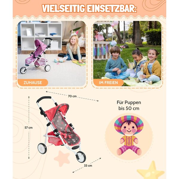 Bayer Chic 2000 Lola Puppenwagen mit verstellbarem Griff und klappbarem Verdeck