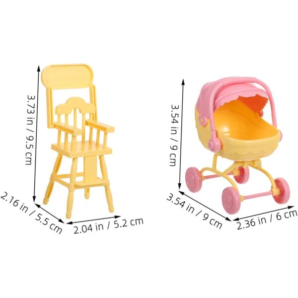 Cabilock 2 Set Passeggino Giocattolo e Seggiolone per Bambole Miniatura Realistici