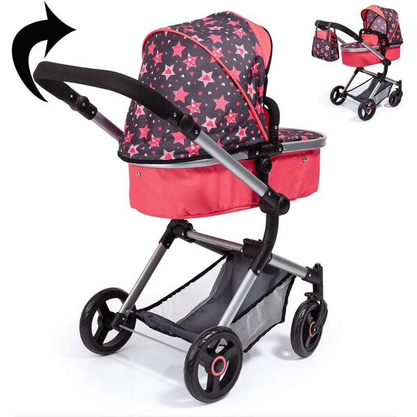 Bayer Design Neo Vario verstellbarer Puppenwagen mit Tasche, Rot und Schwarz