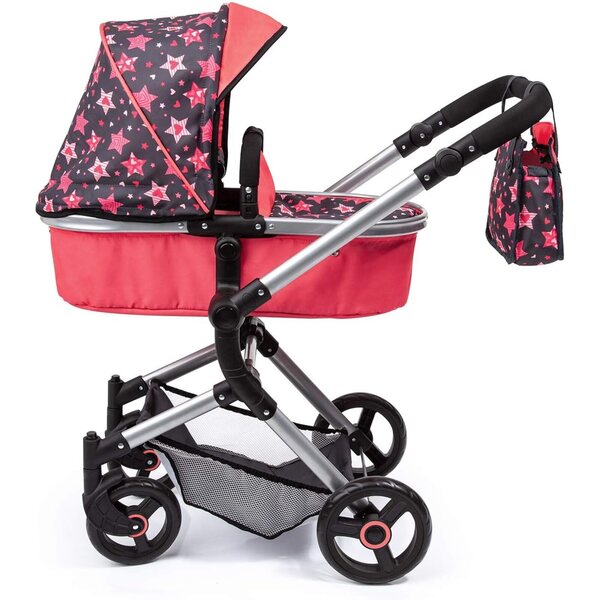 Bayer Design Neo Vario verstellbarer Puppenwagen mit Tasche, Rot und Schwarz