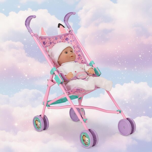 Passeggino Gabby's Dollhouse per Bambole fino a 45 cm, Pieghevole e Leggero rosa e viola