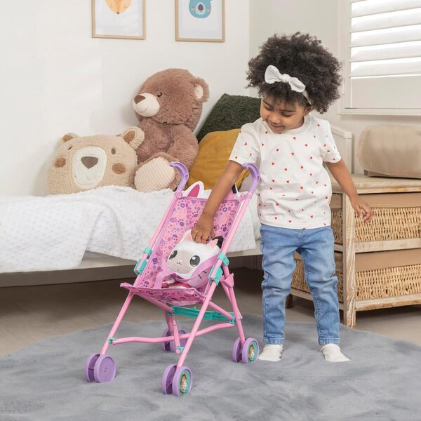 Passeggino Gabby's Dollhouse per Bambole fino a 45 cm, Pieghevole e Leggero rosa e viola