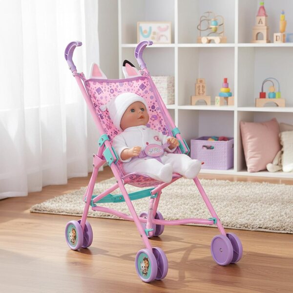 Passeggino Gabby's Dollhouse per Bambole fino a 45 cm, Pieghevole e Leggero rosa e viola