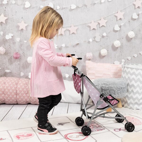 Passeggino per bambole pieghevole Bayer Design con doppie ruote e cintura di sicurezza