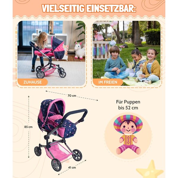 Bayer Chic 2000 Jara Passeggino 3 in 1 per Bambole con Maniglia Regolabile Navy