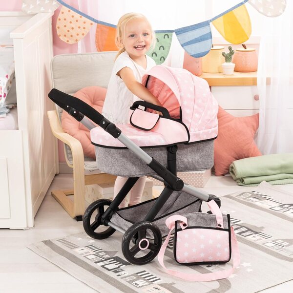 Bayer Design Xeo Puppenwagen mit verstellbarem Lenker und Tasche inklusive