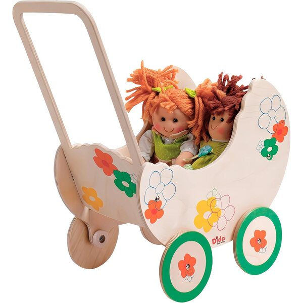 Holz-Kinderwagen für Puppen bis 35 cm – Spielzeug-Kinderwagen für Kinder von 2–4 Jahren