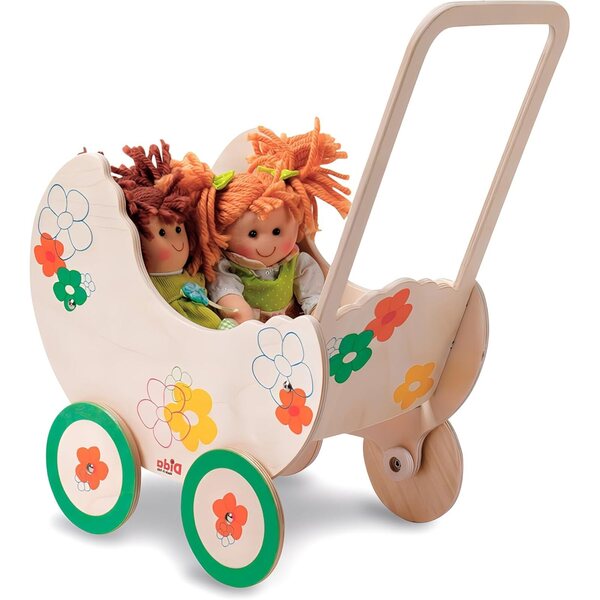 Holz-Kinderwagen für Puppen bis 35 cm – Spielzeug-Kinderwagen für Kinder von 2–4 Jahren