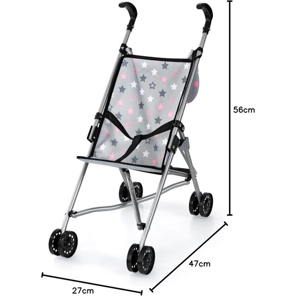 Passeggino per bambole pieghevole con borsa, doppie ruote e cintura di sicurezza fino a 46 cm