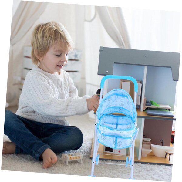 ERINGOGO Spielzeug-Kinderwagen für Puppen, hellblau und funktionell, 55 x 48 cm