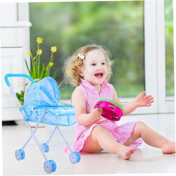 ERINGOGO Spielzeug-Kinderwagen für Puppen, hellblau und funktionell, 55 x 48 cm