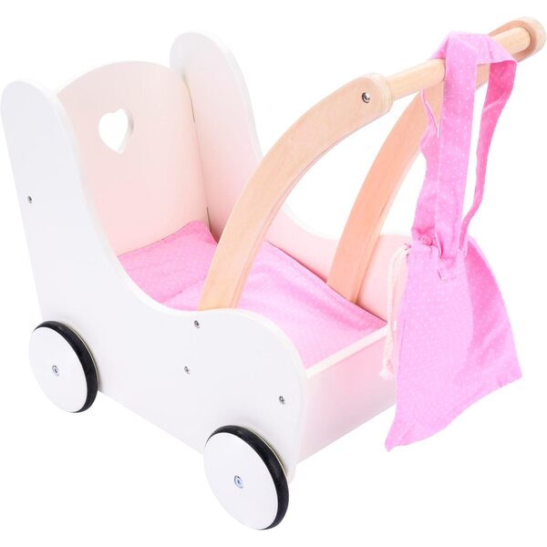 Engelhart Puppenwagen aus Holz 50x28x46 cm - Rosa und Weiß, +3 Jahre