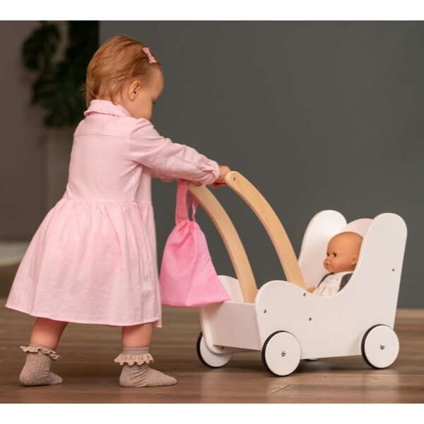 Engelhart Puppenwagen aus Holz 50x28x46 cm - Rosa und Weiß, +3 Jahre