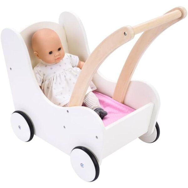 Engelhart Puppenwagen aus Holz 50x28x46 cm - Rosa und Weiß, +3 Jahre