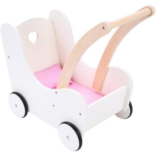 Engelhart Puppenwagen aus Holz 50x28x46 cm - Rosa und Weiß, +3 Jahre