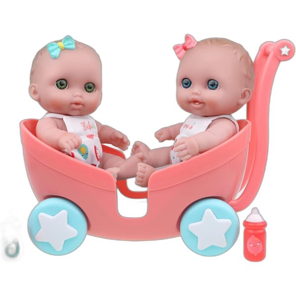 JC Toys Lil' Cutesies Twin-Set mit Kinderwagen und Zubehör, 8,5-Zoll-Vinylpuppen