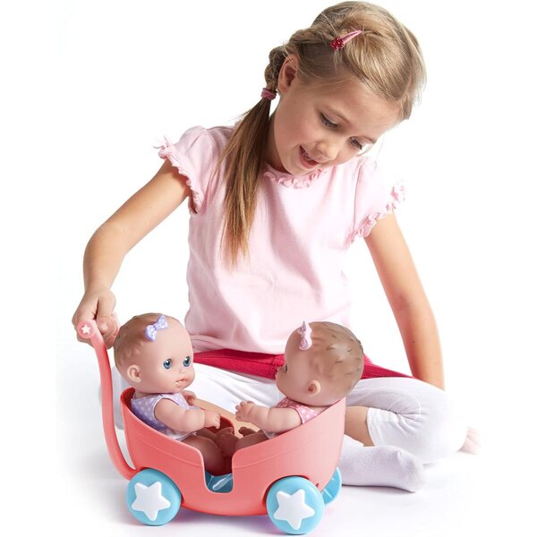 JC Toys Lil' Cutesies Twin-Set mit Kinderwagen und Zubehör, 8,5-Zoll-Vinylpuppen