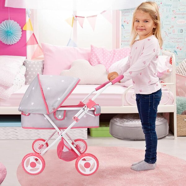 Bebamour 2-in-1-Kinderwagen-Set mit abnehmbarer Wiege und Spielzeug für Kinder, Grau
