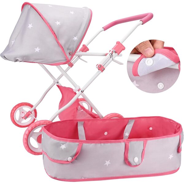 Bebamour 2-in-1-Kinderwagen-Set mit abnehmbarer Wiege und Spielzeug für Kinder, Grau