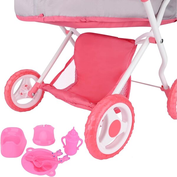 Bebamour 2-in-1-Kinderwagen-Set mit abnehmbarer Wiege und Spielzeug für Kinder, Grau