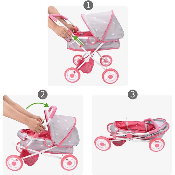 Bebamour 2-in-1-Kinderwagen-Set mit abnehmbarer Wiege und Spielzeug für Kinder, Grau