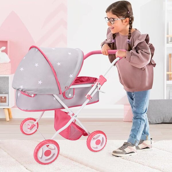 Bebamour 2-in-1-Kinderwagen-Set mit abnehmbarer Wiege und Spielzeug für Kinder, Grau