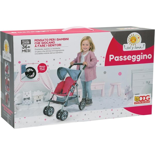 Realistischer Spielzeug-Kinderwagen mit Verdeck, Korb und Radblock für Kinder