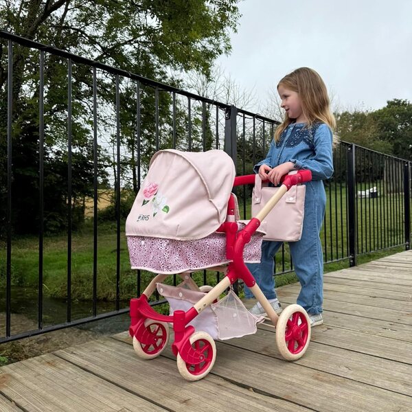 Rome RHS Flora – Puppenwagen mit verstellbarem Griff aus ökologischem Stoff, 55–78 cm