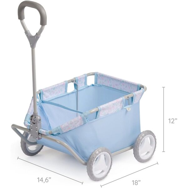 JC Toys Aufbewahrungskorb mit Rollen, gepolsterter Tasche und verstellbarem Griff, Blumenblau
