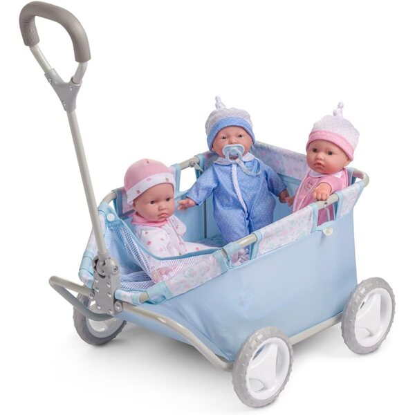 JC Toys Aufbewahrungskorb mit Rollen, gepolsterter Tasche und verstellbarem Griff, Blumenblau
