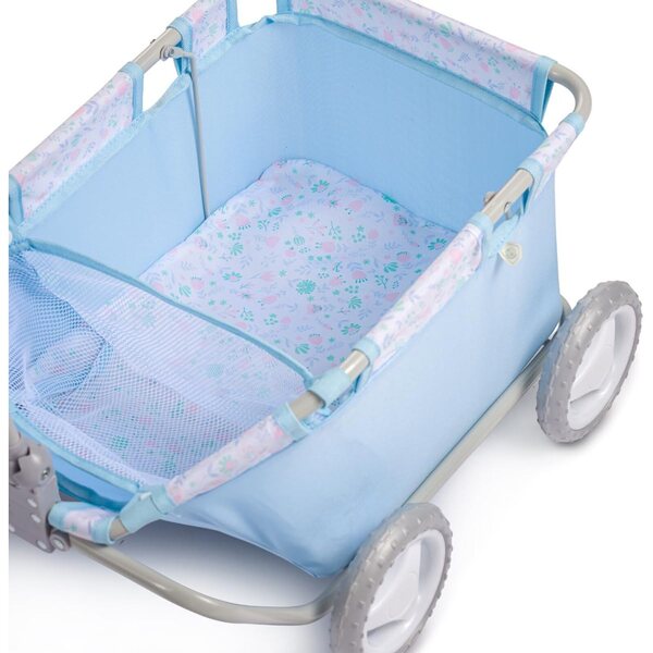JC Toys Aufbewahrungskorb mit Rollen, gepolsterter Tasche und verstellbarem Griff, Blumenblau