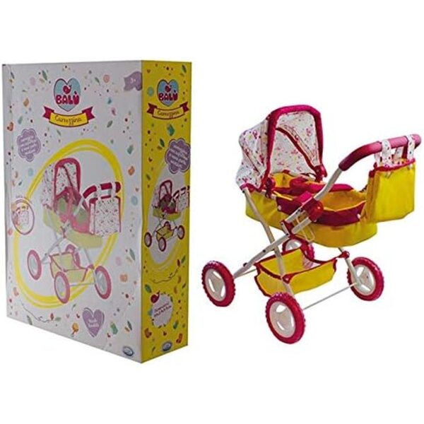 ODS Balù Gelber Kinderwagen mit Verdeck und Zubehör, einfach zu handhaben und farbenfroh