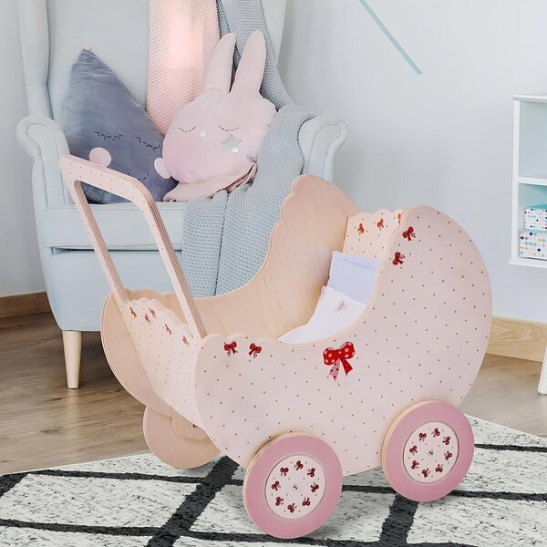 Holzwagen für Puppen bis 50 cm – Lernkinderwagen für Kinder von 2–4 Jahren