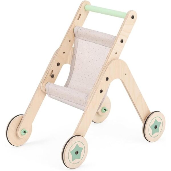 Mamatoyz Trio Kinderwagen Spielzeug-Kinderwagen aus Naturholz für die ersten Schritte der Kinder